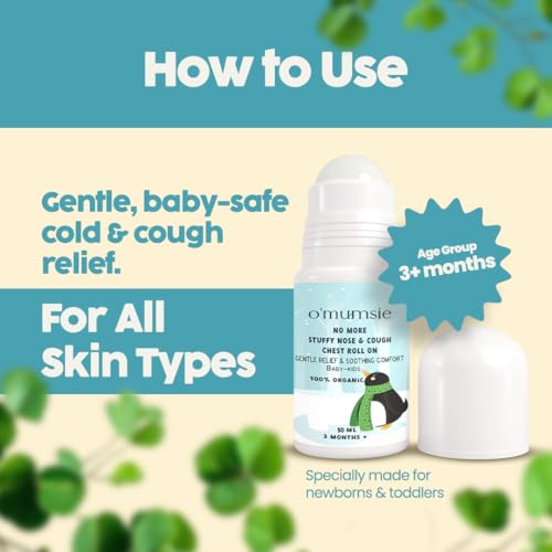 Image of Omumsie Natural Cold Relief Roll-On for Babies & Kids | Herbal Nasal Decongestant with Eucalyptus, Peppermint & Thymol | Eases Stuffy Nose, Cough & Congestion | Baby-Safe & Easy-to-Use (50ml)