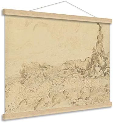 VanSP 12-32inch Wheatfield and Cypresses Wall Art Van Gogh Sketch or Oil Painting Poster Frame Hanger-Giclee Canvas Prints with Wooden Scroll Home Deco 30cm/11.8in