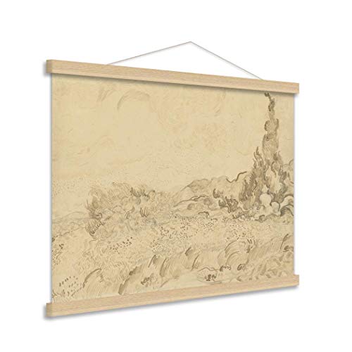 Vansp 12-32Inch Wheatfield And Cypresses Wall Art Van Gogh Sketch Or Oil Painting Poster Frame Hanger-Giclee Canvas Prints With Wooden Scroll Home Deco 30Cm/11.8In #TOP27