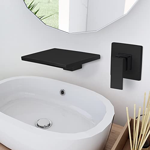 SHANFO Wall Mounted Bath Taps Waterfall Black Wall Tap for Basin Bathub with 20cm Wide Spout Brass Anti-Rust - Image 2