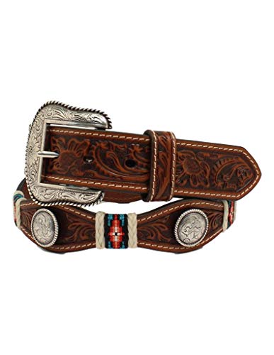 Nocona Mens Belt 1 1/2 Floral Embossed Round Concho Tan