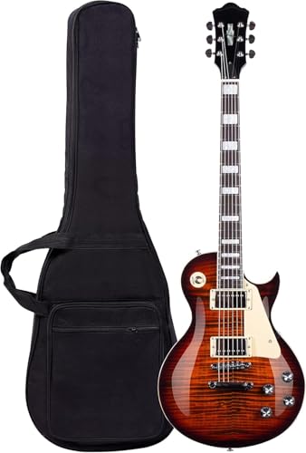 Solid Body Electric Guitar LP Style, Mahogany Body with Maple Neck & Rosewood Fretboard, Stainless Steel Frets, Humbucker Pickup, 3-Way Switch, Electric Guitar with Gig Bag (Vintage Sunburst)