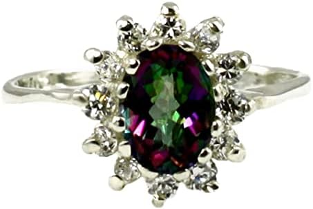 MYSTIC FIRE TOPAZ Sterling Silver Ladies Ring with 12 CZ accent stones •SR235