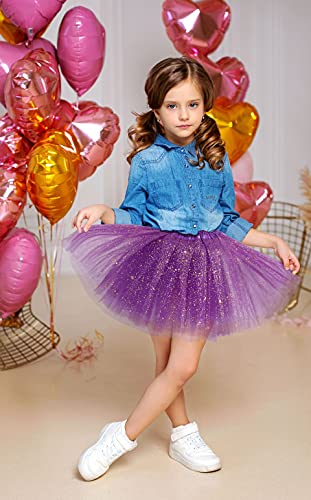 Girls Tutu Toddler Tutu Girl's Princess 4 Layered Dress Up Tulle Tutu Skirt With Sequins Purple Skirts For Girls, Dark Purple, 2-5 Years #TOP1