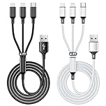 Multi Charging Cable 2 Packs, 3A 3 in 1 Charging Cord,1.25M Nylon Braided Multiple USB Cable with iP Micro USB Type C Port for iPhone,Samsung,PS4, Tablet, Xiaomi and More（Black+Sliver）