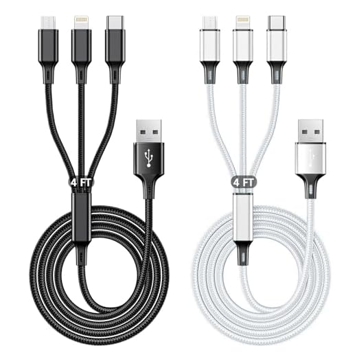 Multi USB Charging Cable 3A, 3 in 1 Fast Charger Cord Connector with Dual Phone/Type C/Micro USB Port Adapter, Compatible with Tablets Phone 12 11 Pro 8 7 6 Samsung Galaxy (4FT/2Pack)