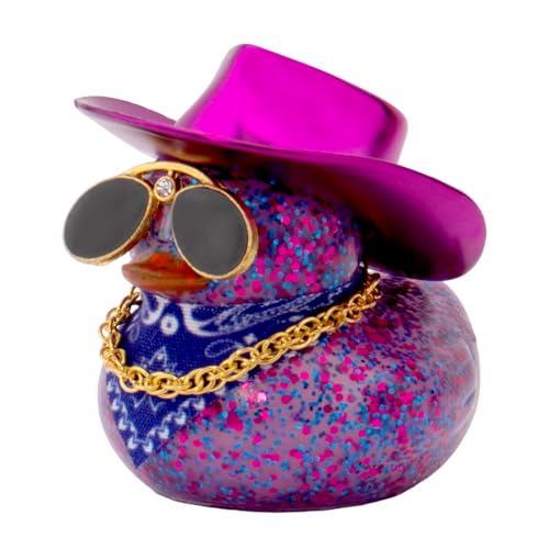 wonuu Car Decorations Scarf Cowboy Rubber Ducks, Dashboard Rubber Ducky for Car Ornament Cute Duck with Cowboy Hat, Glasses, Scarf, Necklace (Purple)