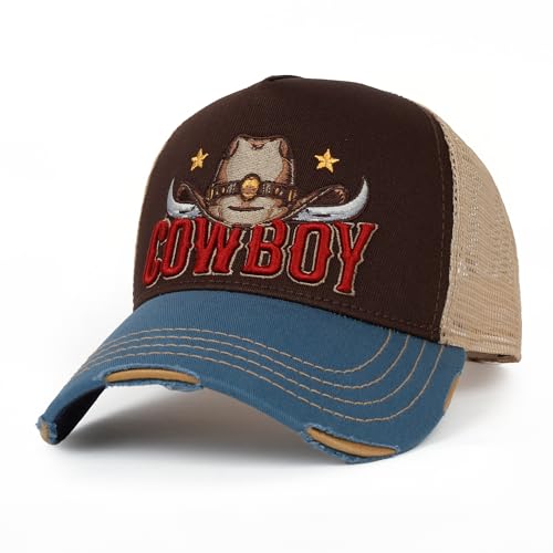 ililily Cowboy Vintage Trucker Cap Brown Medium