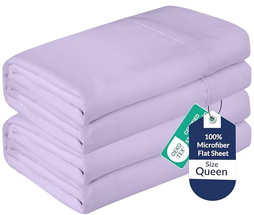 Image of Royale Linens 2 Pack Bulk Flat Sheet Set - Top Sheets - Soft 1800 Microfiber - Wrinkle & Stain Resistant - for Hotel, Massage Table, Hospital, Dorm - Queen Flat Sheet Sold Separately (Queen, Lavender)