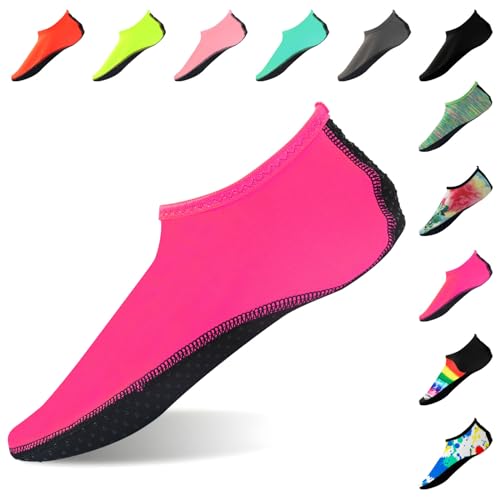 FANWINKJ Water Socks, Water Shoes, Yoga Socks, Anti-Slip Breathable and Stylish Water Socks for Beach, Sports, Surf, and Swim, Men and Women,Rose Red-XL