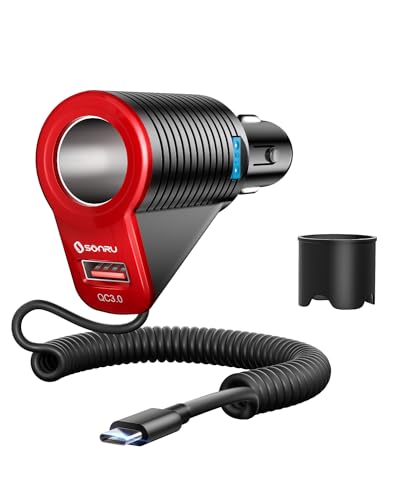 Zigarettenanzünder Verteiler, SONRU Auto Ladegerät 120W Zigarettenanzünder USB C Adapter mit 1,8M USB C Kabel, QC3.0 PD Schnellladegerät KFZ Ladegerät 12V 24V für iPhone 16/15, Samsung, iPad
