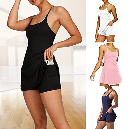 SIZHINAI Saia de treino feminina, atlética, sem mangas, vestido curto de tênis com bojo removível no