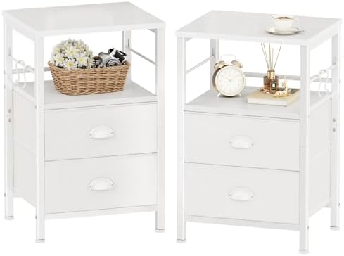 Furologee Nightstands Set of 2, End Table with 2 Fabric Drawers, ...