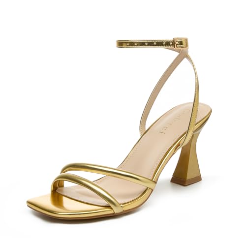 Image of Goderci Women's Kitten Strappy Mid heels Square Open Toe Ankle Strap Heeled Sandals