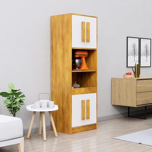 Image of Bniture Multipurpose Crockery Cabinet | Engineered Wood Kitchen Cabinet Modern with 4 Doors & Shelves | Crockery Unit for Dining Area | Kitchen Crockery Cabinet for Home | Giant Wood & Frosty White