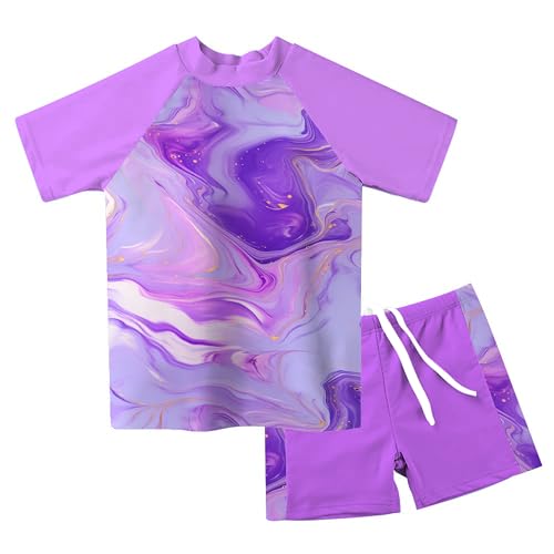 Image of Lovekider Girls Swimsuits Two Piece Rash Guard Set Short Sleeve Bathing Suit Liner Swimwear with Sun Protection 3-12T