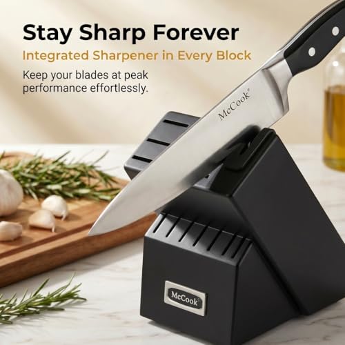 Image of McCook Knife Sets,German Stainless Steel Kitchen Knife Block Set with Built-in Sharpener, 20-Piece Razor-Sharp Kitchen Knives, Forged Triple Rivet,Full Tang,Ergonomic Handle,Elegant Box for Gift