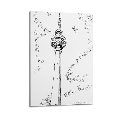 Poster de paysage noir et blanc pour habiller un mur vide toile tour esquisse 40x60