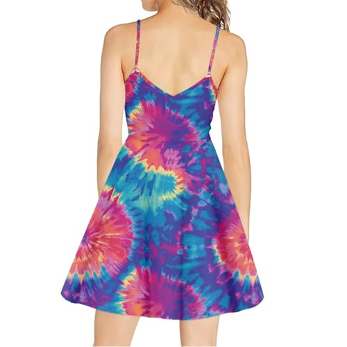 Image of Women's Spaghetti Strap Dress Summer Casual Swing Sundress Girls Beachwear Swing Mini Dress