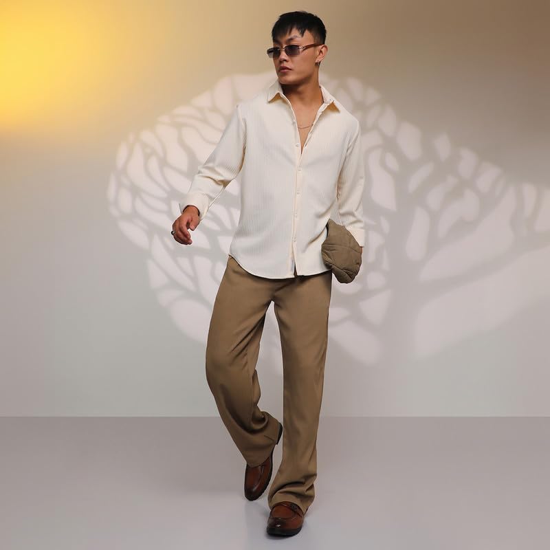 Image of CAHOOT Men's Veined-Textured Shirt | Casual Wear | Spread Collar | Long Sleeve | Button Closure | Shirt Crafted with Comfort Fit for Everyday Wear