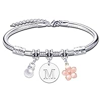 YJYJZX Bracelet Lettre Cadeau Femme Fille Initiale A-Z Argent Bijoux Cadeaux Inspiré Noël Anniversaire Pour Meilleur Amis Bracelet lettre initiale pendentif (M)