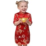 Chinese Girls Dress Dragon Qipao Half Sleeve Cheongsam Baby Girls Dresses Princess Birthday Party Costume (Phoenix,12)