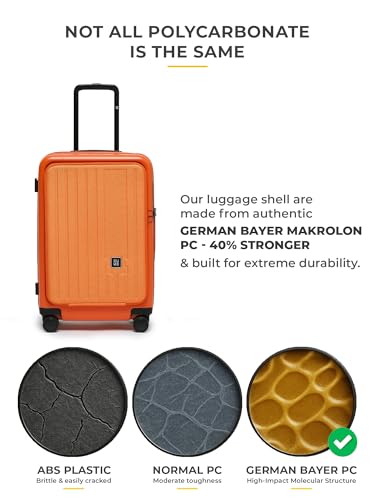 Image of EUME Cabin Pro Luggage Trolley for Travel 57cm, Cabin Bag | Trolley Bag Small for Luggage | with Laptop Sleeve | 100% Polycarbonate (PC) 8 SilentRun Hinomoto Wheels, Rustic Orange