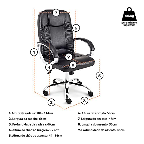 Cadeira Escritório Presidente Monaco Giratória Regulagem de Altura a Gas Revestimento Preto