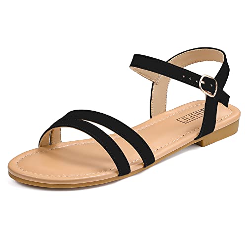 IDIFU Women's Flat Sandals Dressy Summer Strappy Sandals Open Toe Slingback Ankle Strap Dress Sandals with Two Toe Strap Wedding Prom Beach Bride Bridesmaid Sandals Comfortable Fashion Cute Sandals