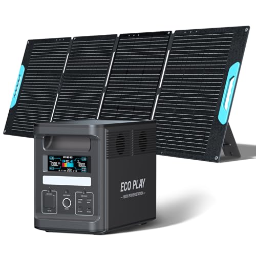 ECO PLAY Portable Power Station,1536Wh LiFePO4 Battery Backup, Expandable Capacity up to 4kWh, 1.1H to Full Charge, Solar Input 1200W Max, UPS, APP, 1800W Solar Generator for Camping EP1800 + 200W