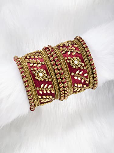 Image of Peora Silk Thread Kundan & Stone Studded Chuda Bangles Set Gift for Women