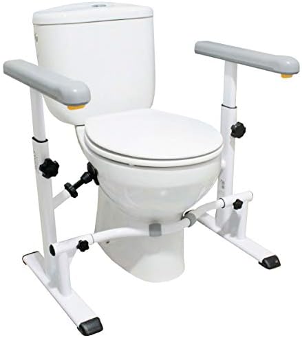 KMINA - Toilet Safety Rails for Elderly (330 lbs), Toilet Rails for Elderly Free Standing Adjustable Height Width, Heavy Duty Toilet Safety Frame with Arms, Handicap Toilet Seat, Easy Installation