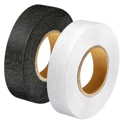 LuoAXINN Cinta para dobladillos de pantalones 2 rollos de tela adhesiva interlineada doble cara, color blanco y negro, for ropa, cinta for dobladillo, entretejida, retales costura DIY