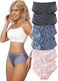 Cinvik Silk Panties Black Lace Underwear Women'S Silk Underwear Lacefloral Midrise Cheekies Woman Pink Lace Briefs for Women Packs Medium
