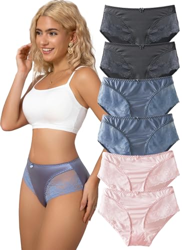 Cinvik Silk Panties Black Lace Underwear Women'S Silk Underwear Lacefloral Midrise Cheekies Woman Pink Lace Briefs for Women Packs Medium