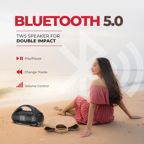 Image of pTron Fusion Go 10W Portable Bluetooth Speaker with 6Hrs Playtime, Immersive Sound, Auto-TWS Function, Supports BT /USB /SD Card /AUX Playback & Lightweight (Obsidian)
