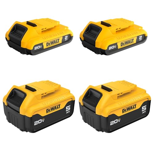 Image of DEWALT 20V Max Battery, 4 Pack, Includes 2 x 5.0Ah Extended Runtime Batteries and 2 x 2.0Ah Compact Batteries (DCB235-4)
