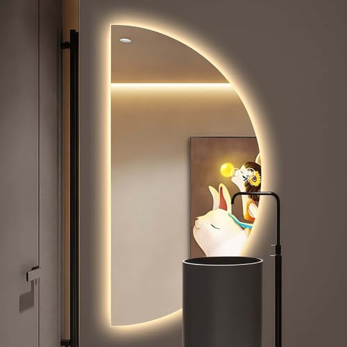 GXSDYYDS Halbrunder Spiegel mit Beleuchtung, 120 × 60cm LED Badspiegel mit Touch Schalter, Badezimmerspiegel mit Beleuchtung mit 3 Lichtfarben Dimmbar, Antibeschlag, Speicher Funktion (A, 120×60CM)