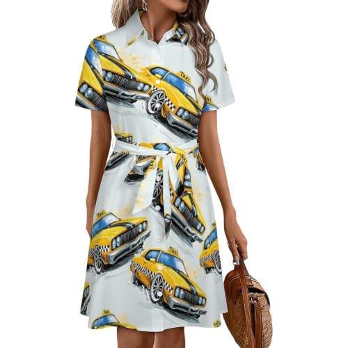 Robe boutonnée jaune taxi style mi-long pour un look d'été féminin