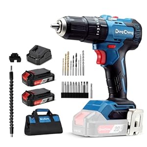 DongCheng 20V MAX Brushless Cordless 1/2″ Hammer Drill Kit, 2 Batteries and Charger, 20+1+1 Metal Clutch, 435 in.lbs, 27000 IPM Compact Impact Drill for Drilling Brick Wall, Metal, Wood, Screws