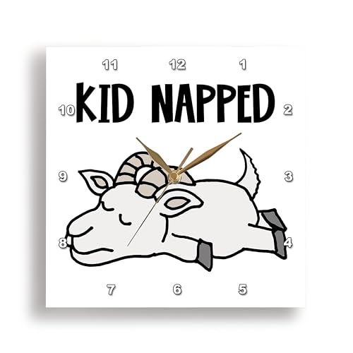 3dRose Wall Clock Silent - 15 inch - Funny Cute Sleeping Baby Goat Pun says Kid napped - Funny