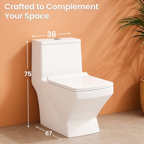 Image of KrissKross Western Floor Mounted One-Piece Water Closet Ceramic Western Toilet /Commode for Toilet with Soft Close Seat Cover For Lavatory, Toilets S-Trap Outlet Is From Floor,White