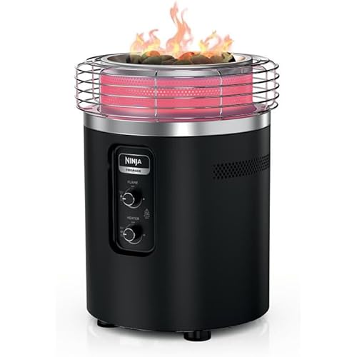 Ninja Fireside360™ Outdoor Heater & Fire Pit with 3 Modes – Flame, Heat, Flame & Heat, Portable for Patio, Deck, Camping, Beach, Easy Control Flames and Heat, Push to Start Ignition, Black, OF101BK