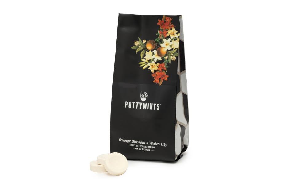 Potty Mints Dissolvable Air Freshener Toilet Tablets | Orange Blossom and Water Lily | Long-Lasting, Non-Toxic | Made in The USA | Discreet Packaging,