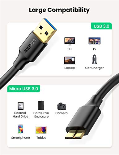 UGREEN Micro USB 3.0 Cable USB 3.0 Type A Male to Micro B Cord for Samsung Galaxy S5 Note 3 Camera Hard Drive and More 6ft