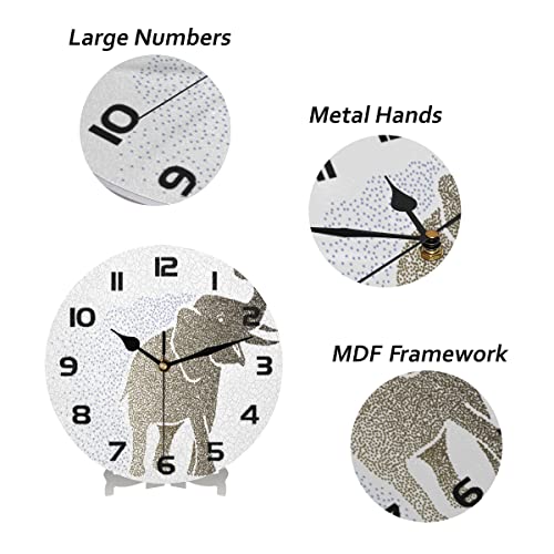 Auuxva Round Wall Clock, Silent Non-Ticking Clock 9.5 Inch, Indian Elephant Abstract, Wall Clocks Home Decor For Living Room, Bathroom, Bedroom, Kitchen, Office Or School #TOP5