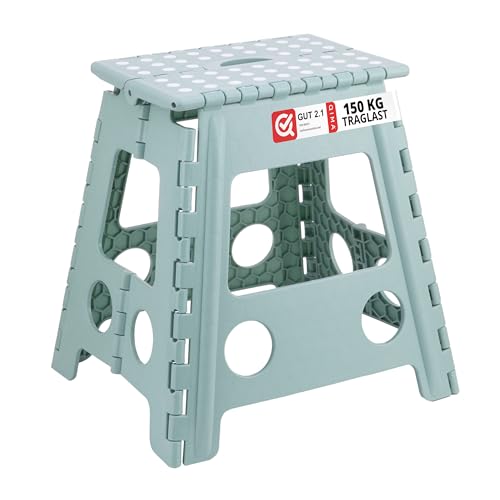 Relaxdays Klapphocker faltbar, Camping Hocker, großer Badhocker, bis 150 kg, Kunststoff, HBT: 39 x 39 x 32 cm, Salbei