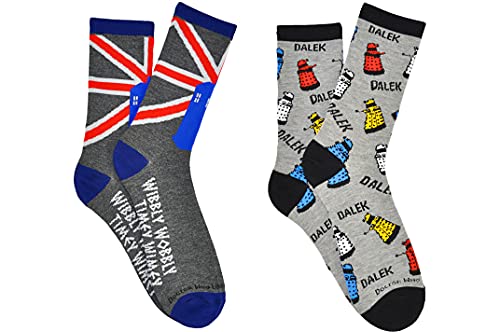 Everything Legwear Doctor Who Crew Socks (2 Pair Pack) - TARDIS, Dalek - One Size Fits Most