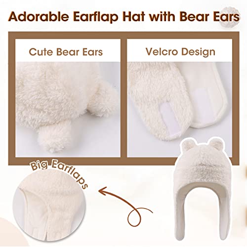Fleece Baby Hat Scarf Mitten Set Winter Toddler Beanie Warm Mittens Infant Scarves Ears Earflap Hats for Baby Boys Girls4