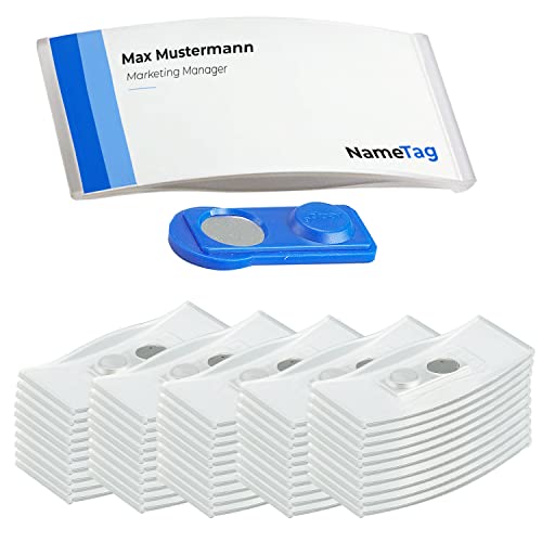 Ironix Namensschilder mit Doppelmagnet (50 Stück, Transparent) Namensetiketten für Kleidung 75x32mm, Namensschilder Magnet für Messen, Konferenzen oder Präsentationen, Magnetschilder zum Beschriften